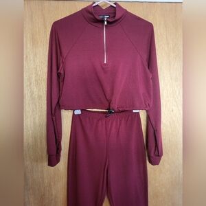 Fashion Nova burgundy long sleeve lounge legging set. Small